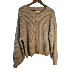Cottagecore Zenana Waffle Knit Cardigan Womens L Taupe Chunky Button Sweater